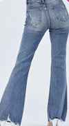 SALE Risen Jeans Mid Rise Raw Hem Flare Jeans