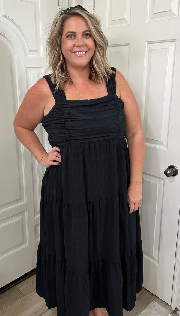 NEW Black Tired Square Neck midi dress
