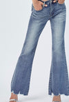 SALE Risen Jeans Mid Rise Raw Hem Flare Jeans