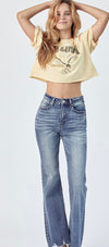 SALE Risen Jeans Mid Rise Raw Hem Flare Jeans