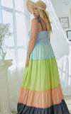 XMAS JULY Multi Color Block Smocked Maxi Dress