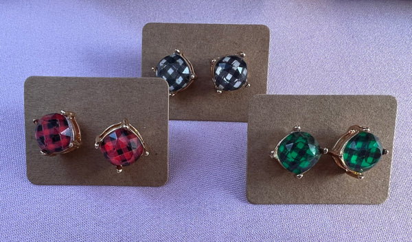 Buffalo Plaid Square Stud Earrings