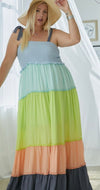 XMAS JULY Multi Color Block Smocked Maxi Dress