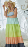 XMAS JULY Multi Color Block Smocked Maxi Dress