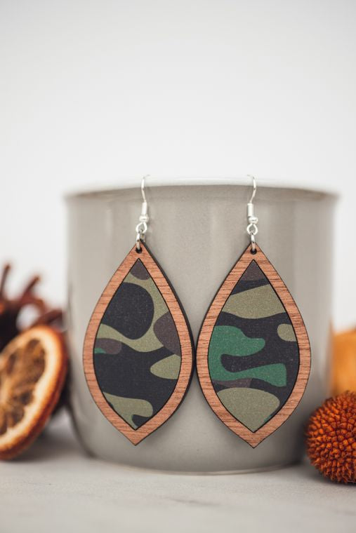 NEW Camo & Wood Inset Teardrop Dangles