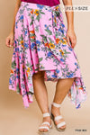 Pink Floral Print Midi Wrap Skirt Curvy
