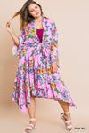 Pink Floral Print Midi Wrap Skirt Curvy