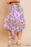 Pink Floral Print Midi Wrap Skirt Curvy