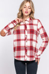DOORBUSTER Long Sleeve W/suede Patch Button Down Plaid Shirt - Blush & Cactus