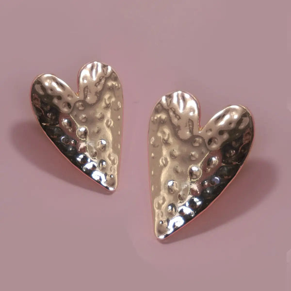 Hammered Heart Titanium Post Earrings