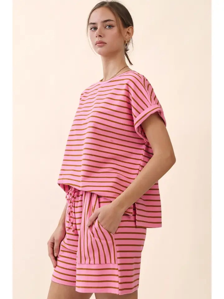 Pink Mocha Stripe Short Set