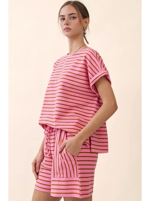 Pink Mocha Stripe Short Set