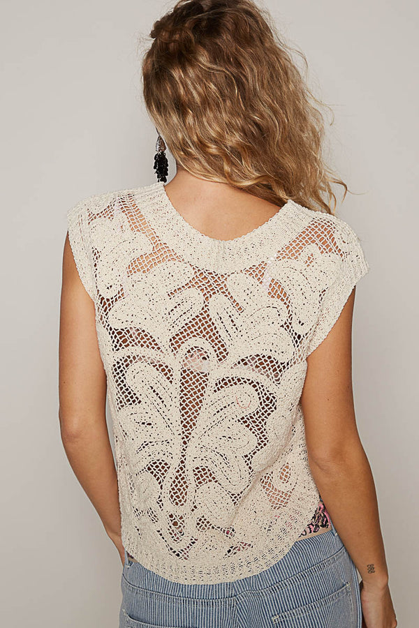 POL Crochet Round Neck Top