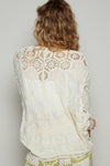 POL Designed in V-neck roomy fit cardigan in crochet with various stitching patterns