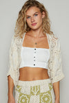 POL Designed in V-neck roomy fit cardigan in crochet with various stitching patterns