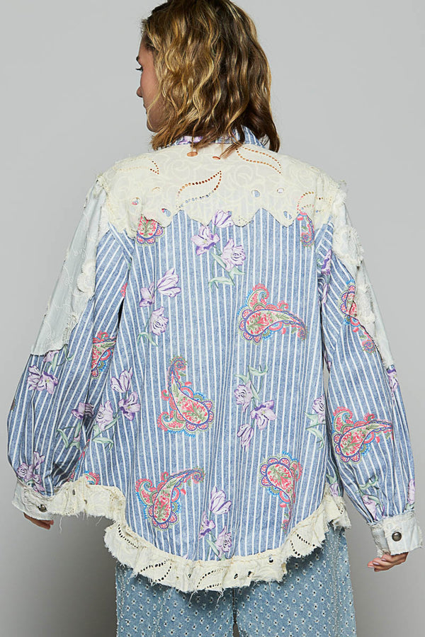 POL Shacket top in denim with print