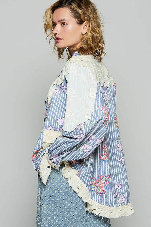 POL Shacket top in denim with print