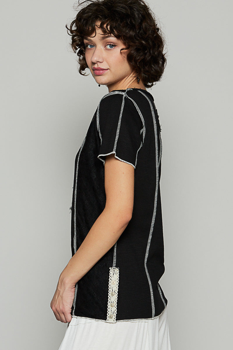 POL V-neck short sleeve regular fit top