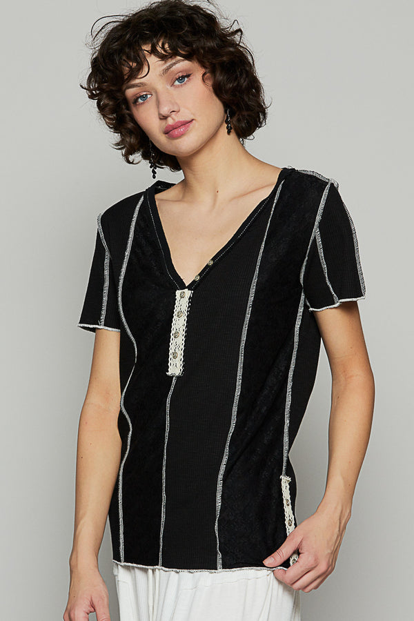 POL V-neck short sleeve regular fit top