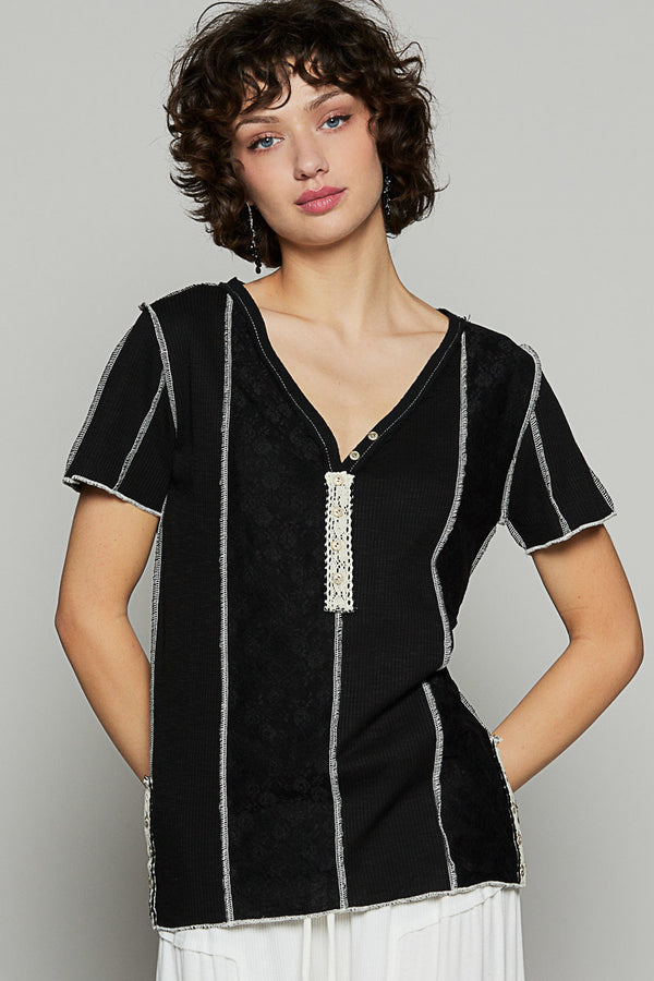 POL V-neck short sleeve regular fit top