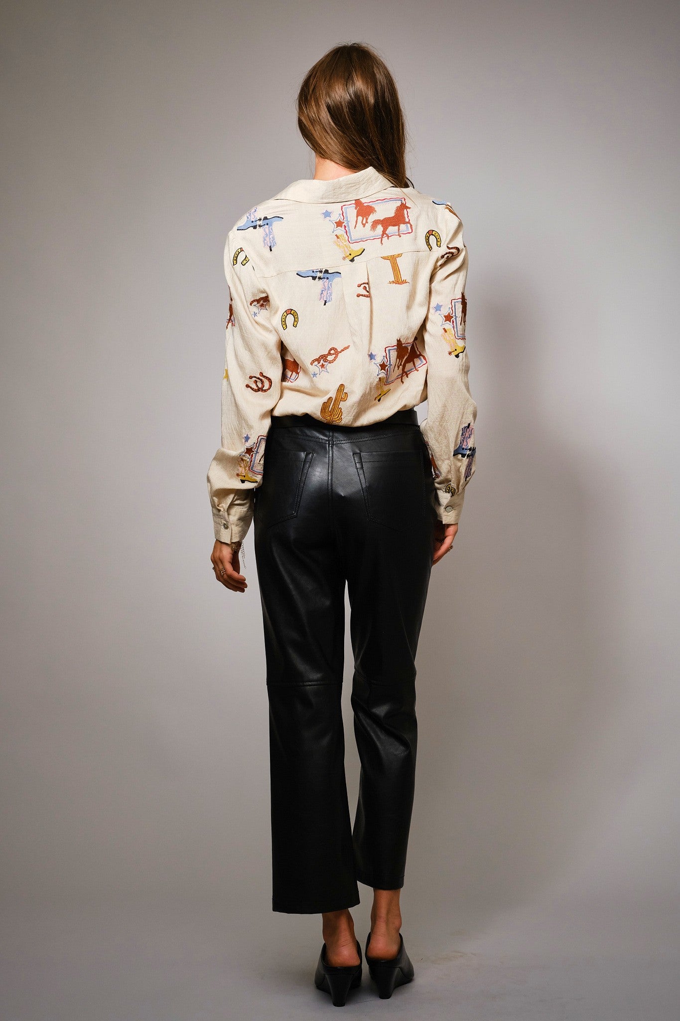 Western Embroidered Shirt - Blush & Cactus