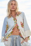 POL Button Down with Collar oversized fit 3/4 sleeve top
