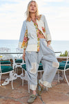 POL Button Down with Collar oversized fit 3/4 sleeve top