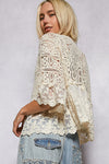 POL v-neck short sleeve cardigan in crochet