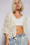 POL v-neck short sleeve cardigan in crochet