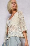 POL v-neck short sleeve cardigan in crochet