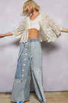 POL v-neck short sleeve cardigan in crochet