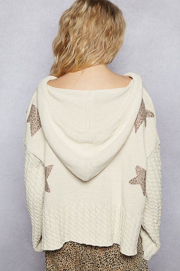 POL Designed in V - neck hoodie, cropped fit top - Blush & Cactus