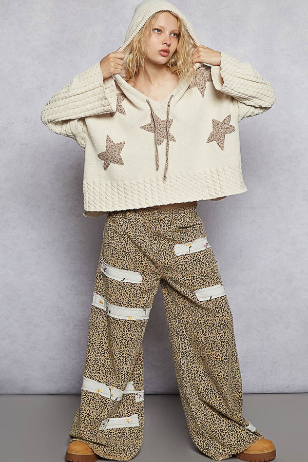 POL Designed in V - neck hoodie, cropped fit top - Blush & Cactus