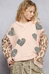 POL Designed in V - neck long sleeve roomy fit hoodie top in chenille - Blush & Cactus