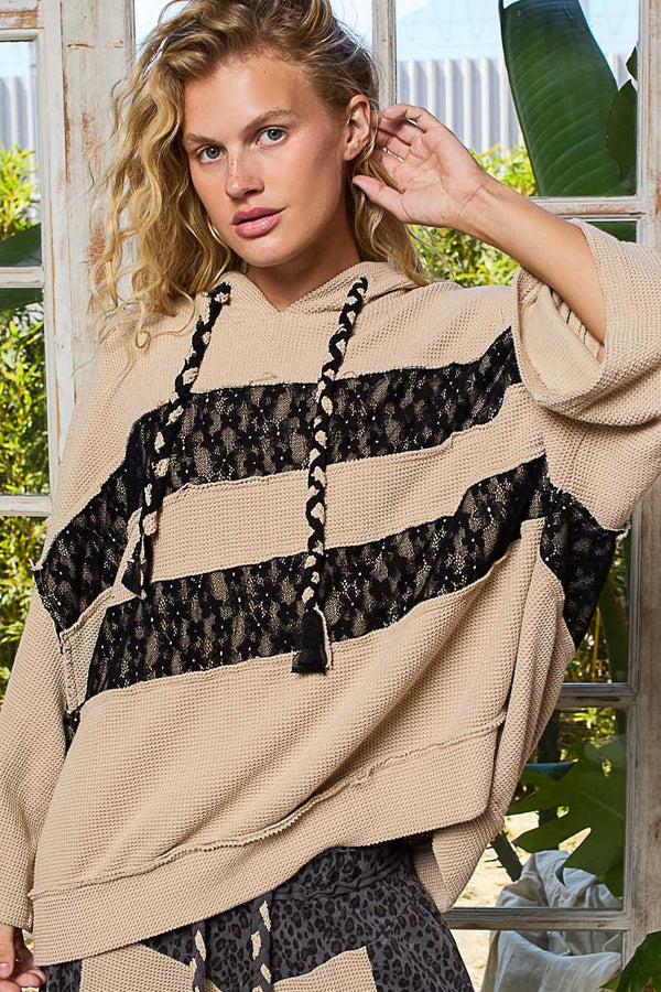 POL Three quarter Sleeve roomy fit hoodie top