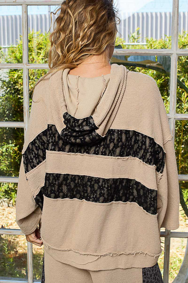 POL Three quarter Sleeve roomy fit hoodie top