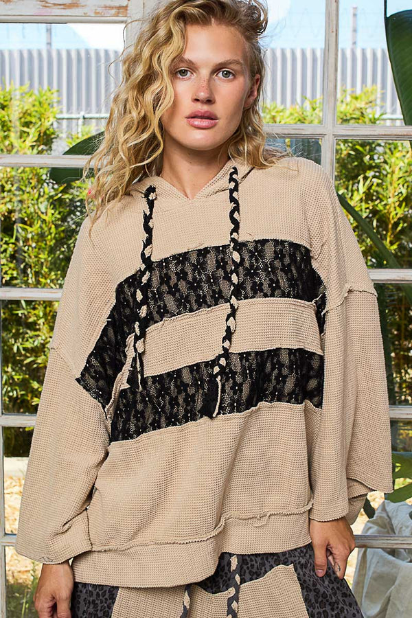 POL Three quarter Sleeve roomy fit hoodie top