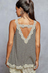 POL V-neck sleeveless, a-line fit top in rib with lace detail