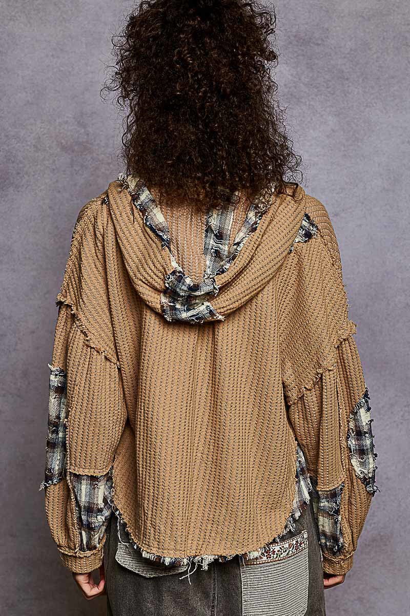 POL Hooded Balloon Sleeve roomy fit top - Blush & Cactus