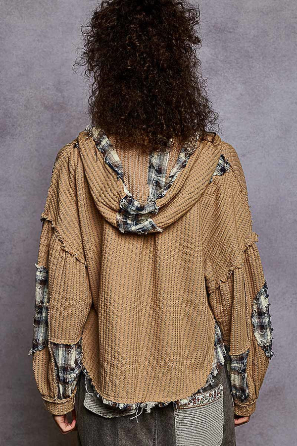 POL Hooded Balloon Sleeve roomy fit top - Blush & Cactus