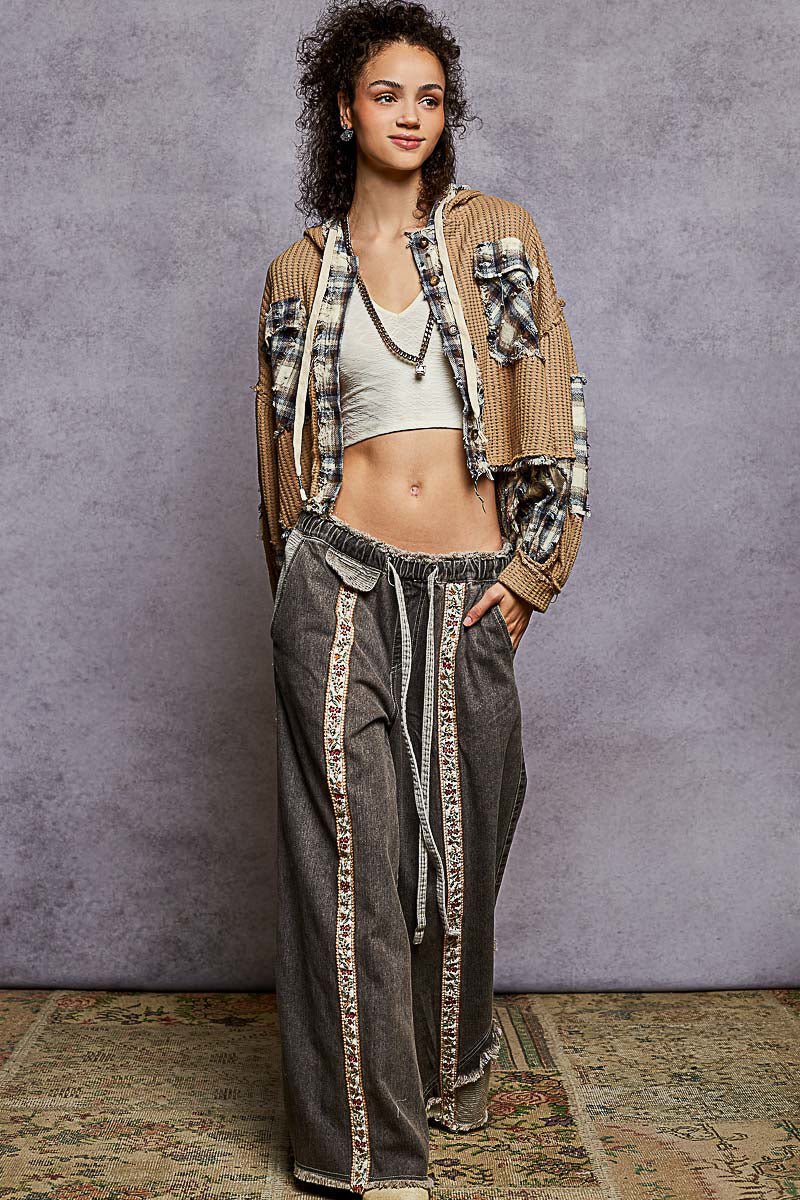 POL Hooded Balloon Sleeve roomy fit top - Blush & Cactus