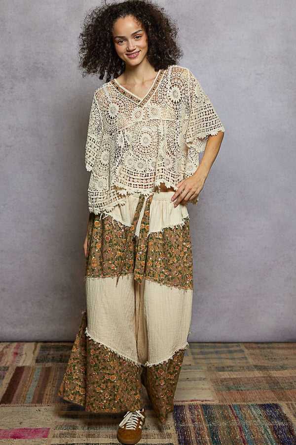 POL V - neck short sleeve roomy fit flared top - Blush & Cactus