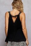POL V - neck sleeveless, a - line fit top in rib with lace detail - Blush & Cactus