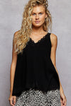 POL V - neck sleeveless, a - line fit top in rib with lace detail - Blush & Cactus