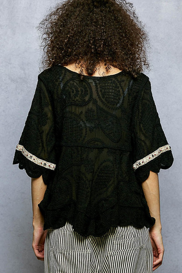 POL V - neck short sleeve roomy fit top - Blush & Cactus