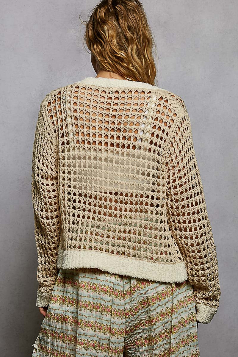 POL Vneck long sleeve Regular fit Sweater Cardigan top - Blush & Cactus