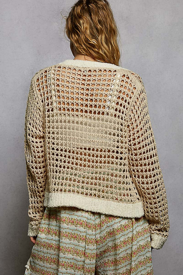 POL Vneck long sleeve Regular fit Sweater Cardigan top - Blush & Cactus