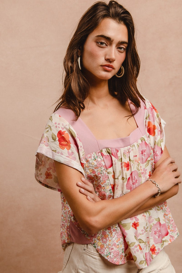 BIBI Floral Print Mix And Match Square Neck Top