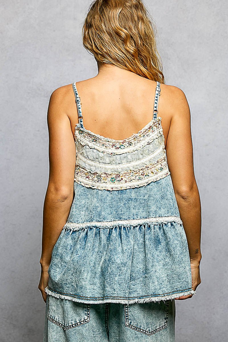 POL Round neck Sleeveless Top - Blush & Cactus