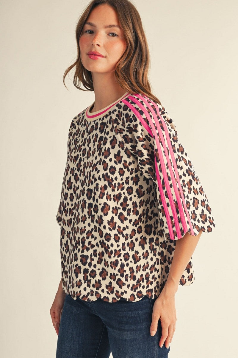 Scallop Edge Detail Casual Leopard Top